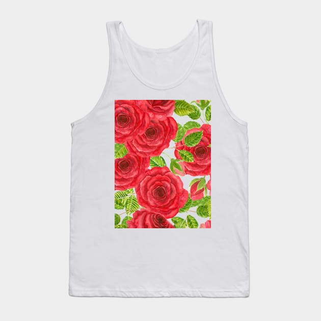 Red watercolor roses with leaves and buds pattern Tank Top by katerinamk